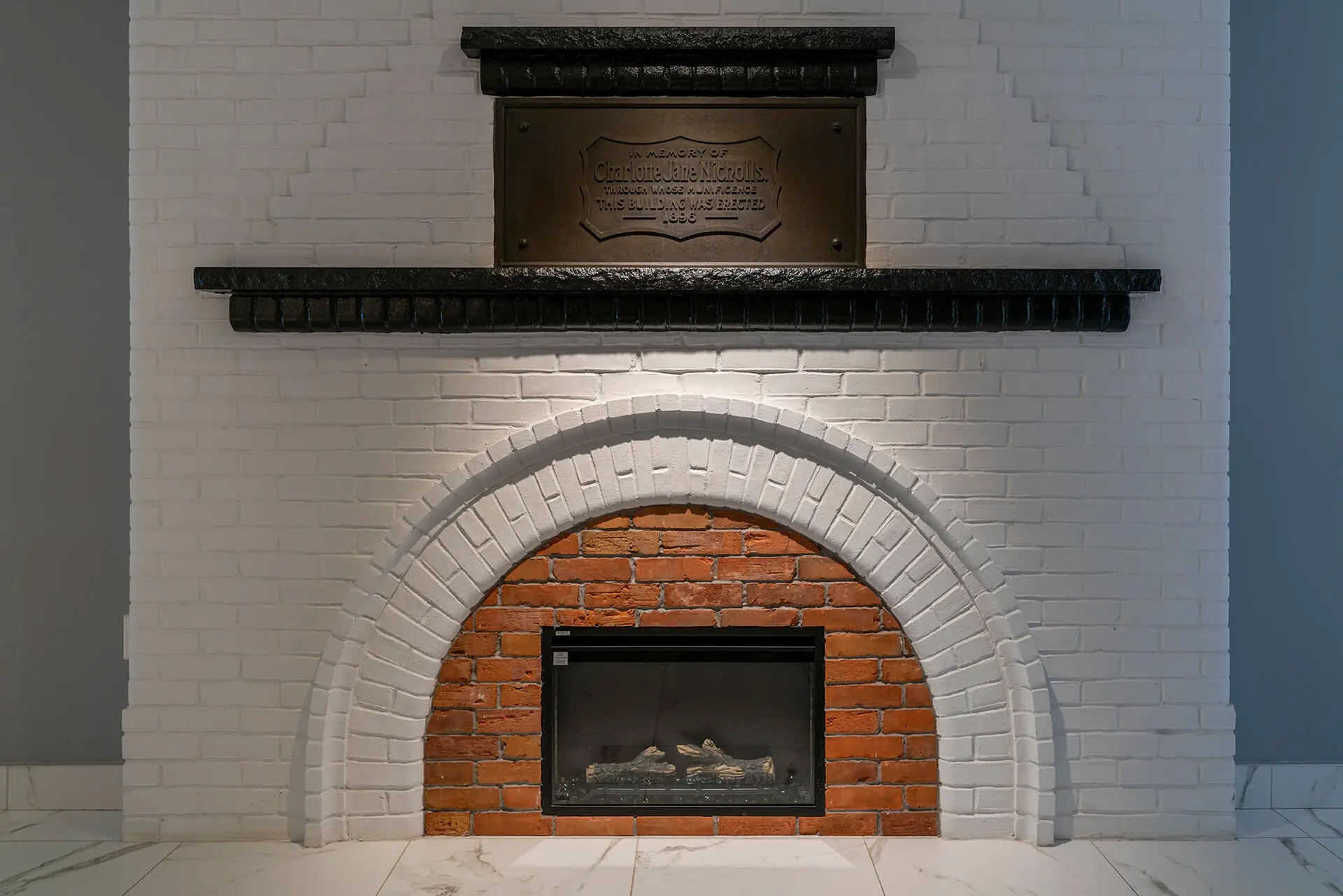 Lobby lounge heritage brick fireplace